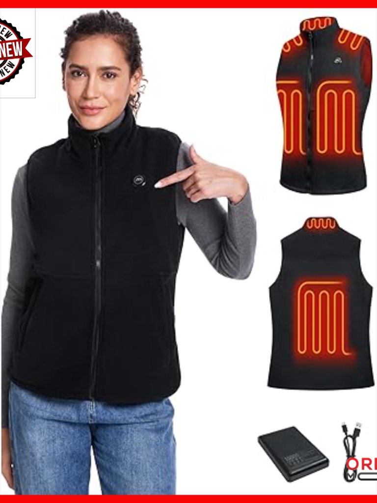 Rechargeable Heated Fleece Vest With Battery Pack, Sleeveless Winter Jacket